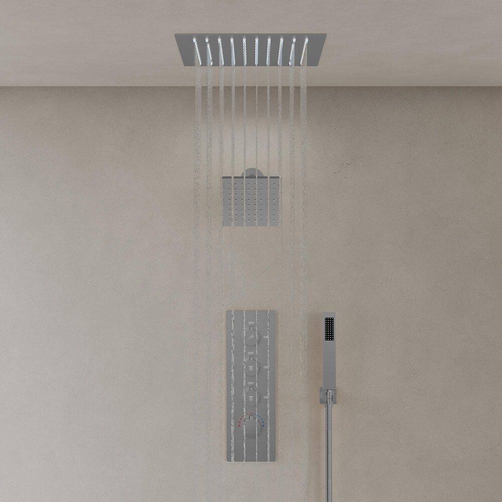 3-Spray & 7-Spray 12 in. LED Mood Light Shower Faucet Combo with Dual Ceiling Mount & Handheld Set in Brushed Nickel price history on PriceWatchPro