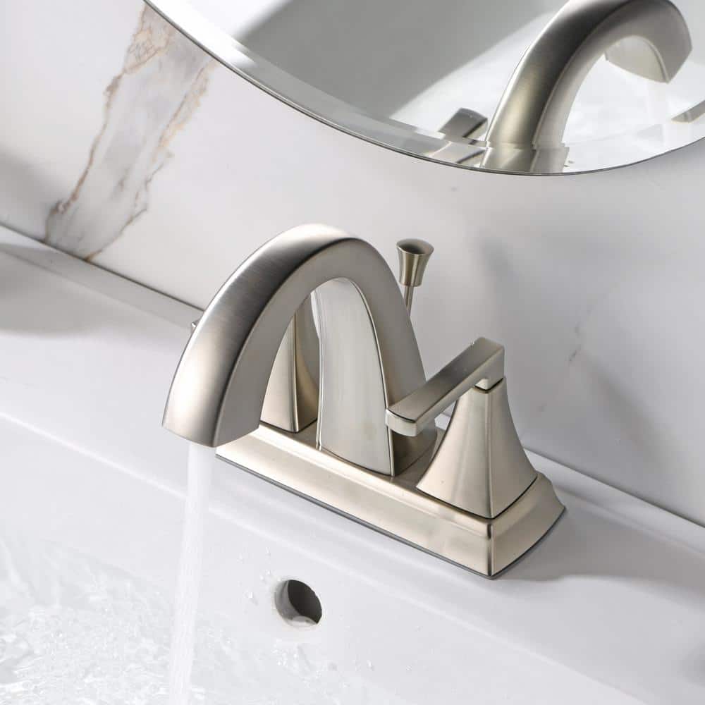 Brushed Nickel Two-Handle Centerset Bathroom Faucet