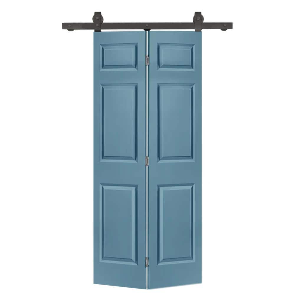 Dignity Blue MDF Bi-Fold Barn Door with Black Hardware, 30" x 80"