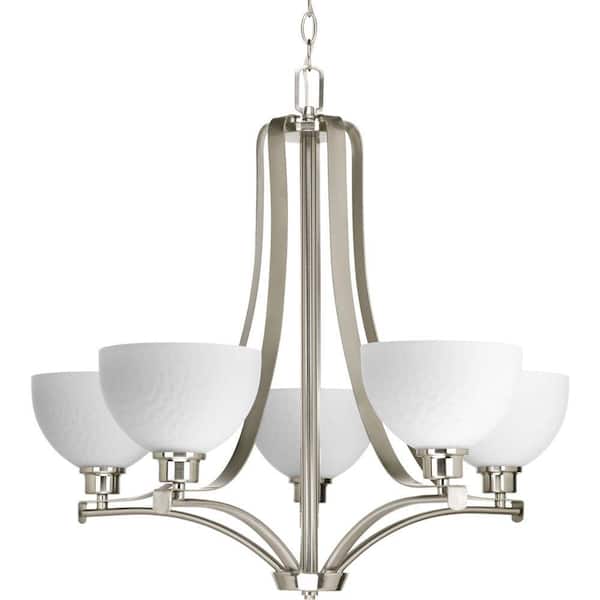 Progress Lighting Legend Collection 5-Light Brushed Nickel Chandelier with Sculpted Glass Shade