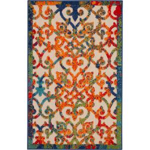 Aloha Easy-Care Multicolor 3 ft. x 4 ft. Moroccan Modern Indoor/Outdoor Patio Kitchen Area Rug