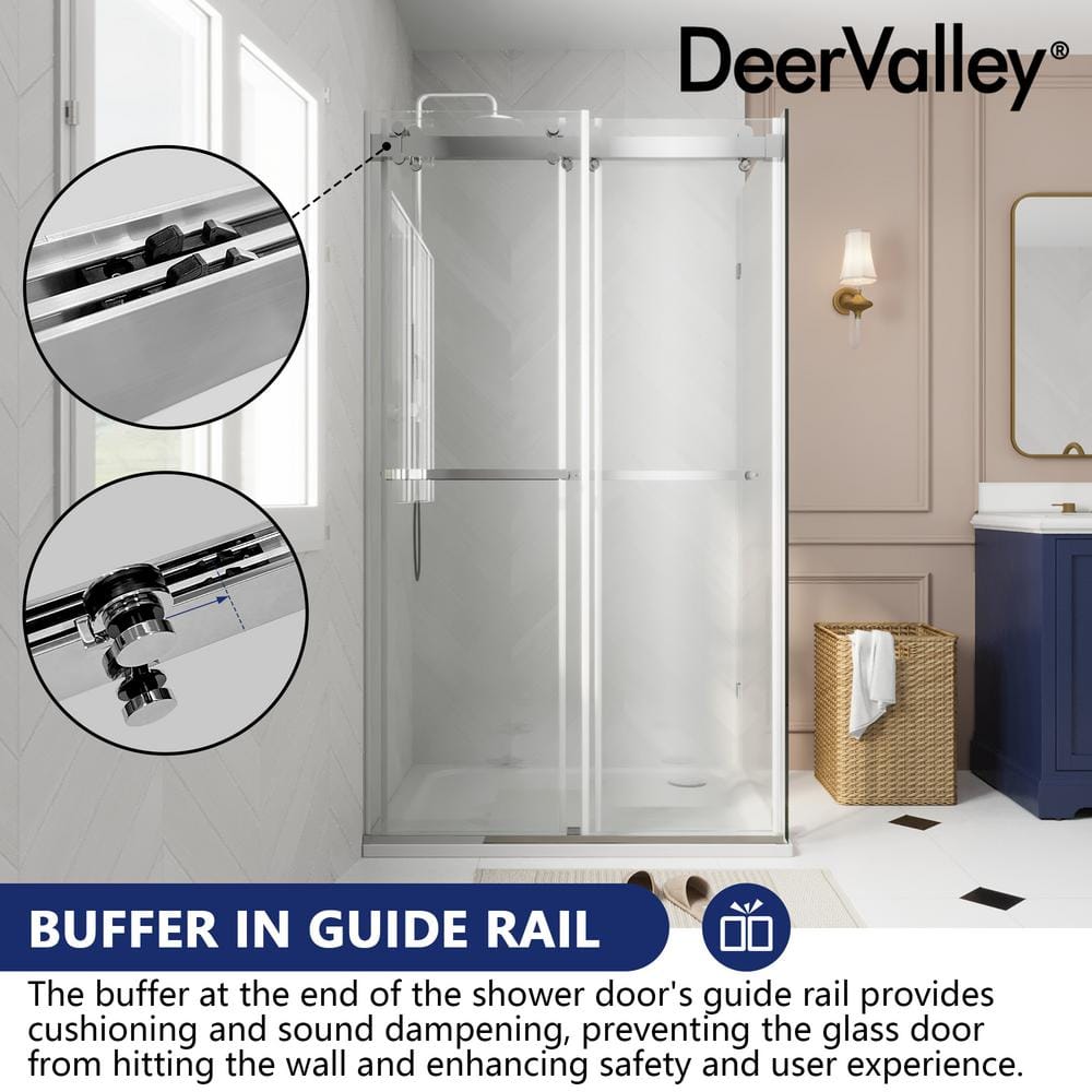 43" Frameless Sliding Shower Enclosure with Clear Glass and Stainless Steel