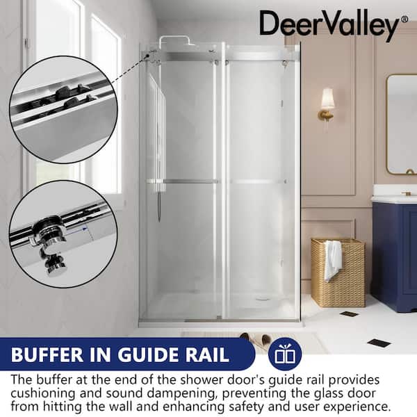 DEERVALLEY 43 in. W x 34 in. D x 74 in. H Rectangular Sliding Frameless Corner Shower Enclosure in Chrome with 3/8 in. Clear Glass