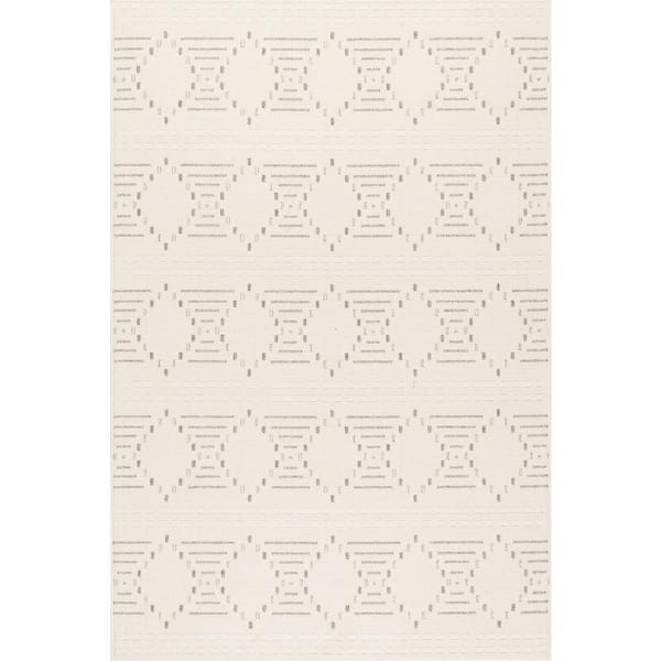 Jaxine Geometric Cream 4 ft. x 6 ft. Outdoor Area Rug