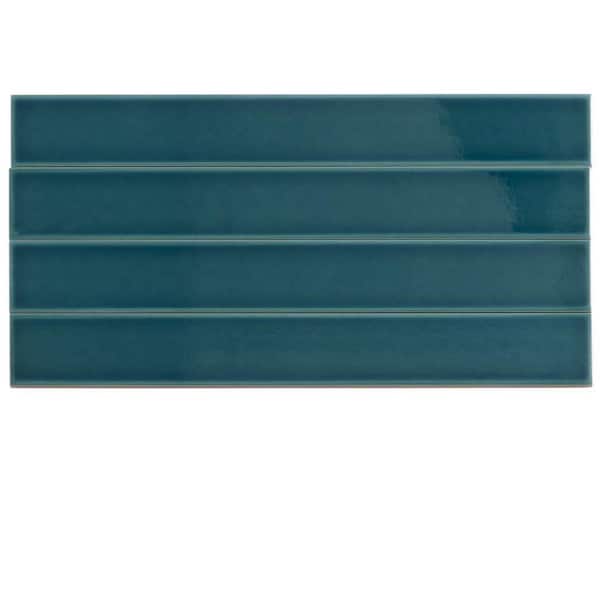 Horizonte 2 in. x 16 in. Glossy Emerald Petrol Blue Ceramic Subway Wall Tile (10.76 sq. ft./case)-50 Pack