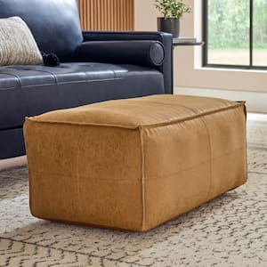 Vegan Leather Oversized Sienna Brown Rectangular Pouf Ottoman Bench