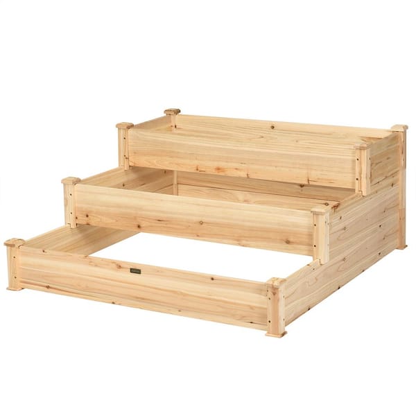 49 in. x 49 in. x 22 in. Oak Outdoor Garden 3 Tier Wooden Elevated Raised Vegetable Planter Gardening Kit