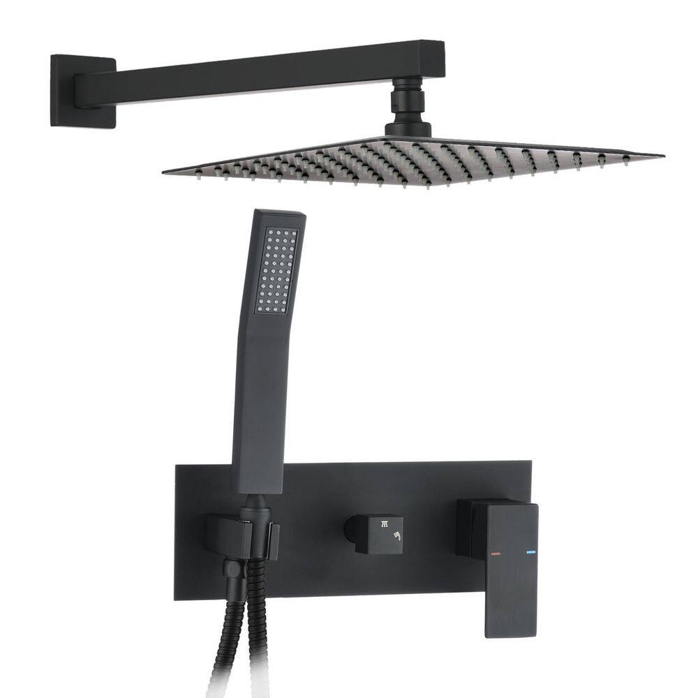 2-Spray 10 in. Rainfall Wall Mount Shower Head with Handheld Sprayer Bathroom Rain Mixer Combo Set in Matte Black price history on PriceWatchPro