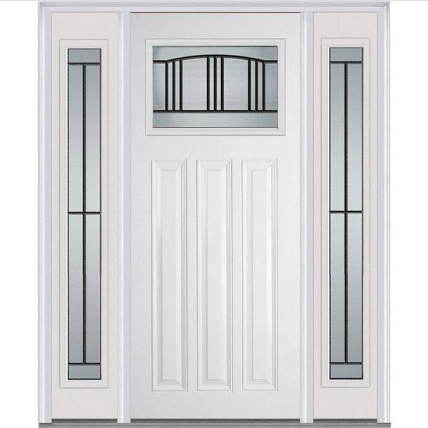 MMI Door 64 in. x 80 in. Madison Left-Hand Craftsman 1/4 Lite Classic Primed Fiberglass Smooth Prehung Front Door with Sidelites