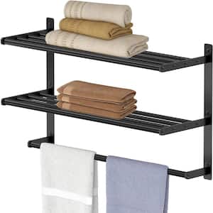 3-Tier Wall Mounted Towel Rack with Towel Bars, Shelf for Bathroom, 24 in. Towel Shelf with Bar, Matte Black