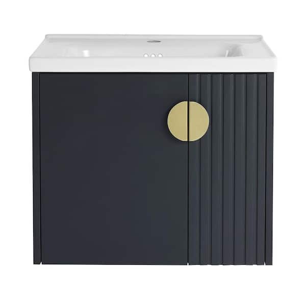 23.8 in. W x 18.5 in. D x 20.7 in. H Wall-Mounted Bath Vanity in Black with White Ceramic Vanity Top