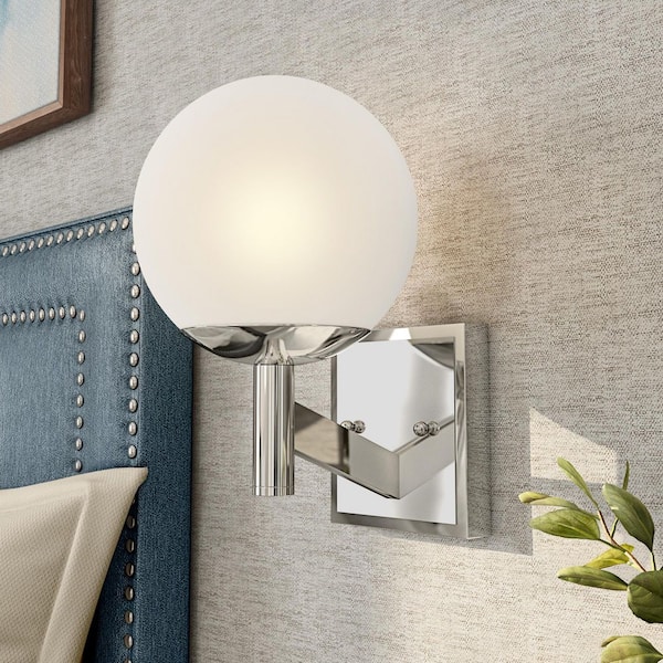 Kelvin 6.5 in. 1-Light Chrome Contemporary Wall Sconce with Etched Globe Glass Shade