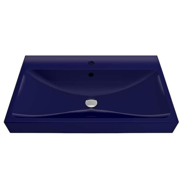 BOCCHI Scala Arch 32 in. 1-Hole Sapphire Blue Fireclay Rectangular Wall-Mounted Bathroom Sink