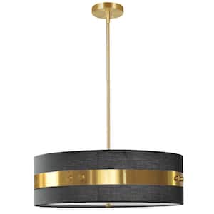Willshire 4-Light Aged Brass Pendant with Fabric Shades