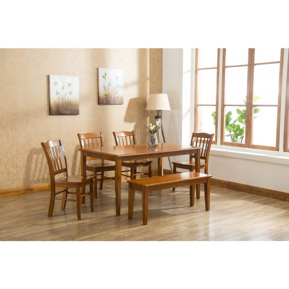 Walnut Finish Solid Hardwood Shaker Dining Set with 4 Chairs and Bench