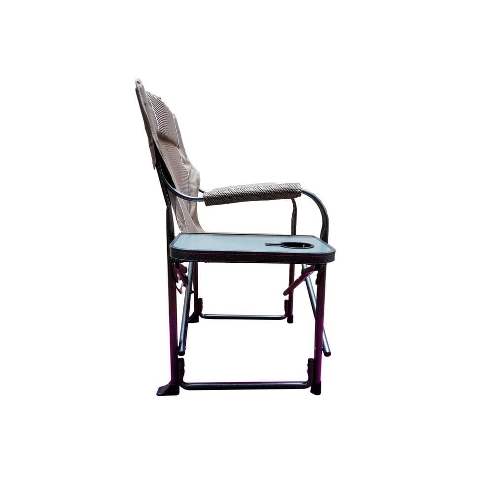 Beige Steel Folding Director's Chair with Side Table