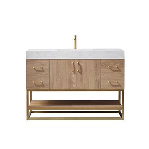 Alistair 48 in. Bath Vanity in North American Oak with Grain Stone Top in White with White Basin