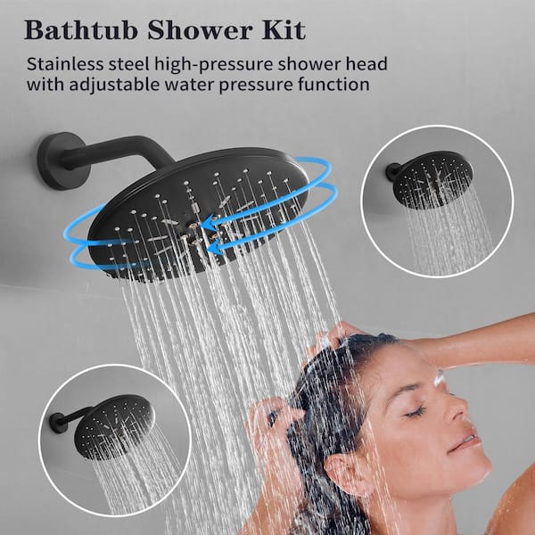 1-Spray Pattern 2.5 GPM 8.66 in. Wall Mount Fixed Shower Head in Matte Black