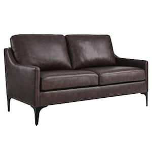 Corland 58.5 in. Leather Loveseat in Brown