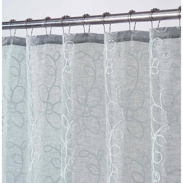 Dainty Home Rita 70 In X 72 Silver, Rita 70 X 72 Chenille Embroidered Shower Curtain