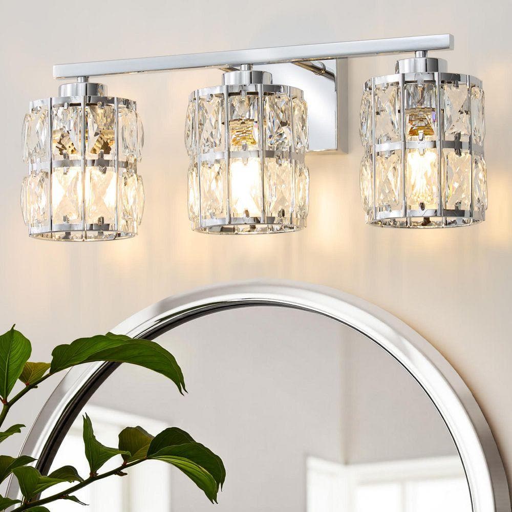 Deyidn 18.9 in. 3-Light Chrome Vanity Light Dimmable Modern Luxury ...