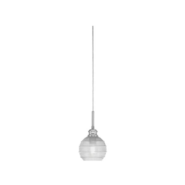 Unbranded Albany 60-Watt 1-Light Brushed Nickel Pendant Mini Pendant Light Clear Ribbed Glass and Light Bulb Not Included