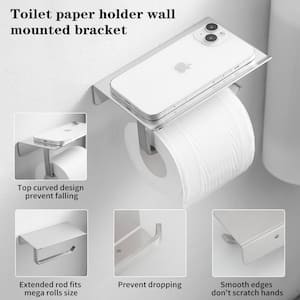 Bath Wall-Mounted Single Post Toilet Paper Holder with Shelf Stainless Steel Tissue Paper Dispenser in Brushed Nickel