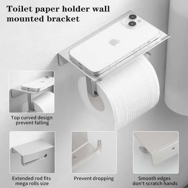 Bath Wall-Mounted Single Post Toilet Paper Holder with Shelf Stainless Steel Tissue Paper Dispenser in Brushed Nickel