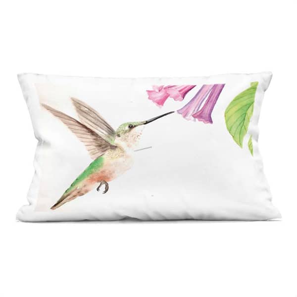 Stupell Industries Hummingbird and Bluebell Flower Purple Abstract Polyester 14 in. x 20 in. Throw Pillow