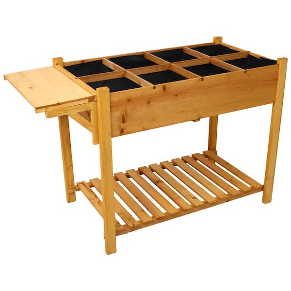 Unbranded Wood 8-Grids Horticulture Raised Garden Bed, Elevated Planter Box with Foldable Side Table