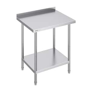 2-4 in. x 30 in. x 36 in. Stainless Steel Commercial Kitchen Prep Table with Adjustable Height for Restaurant Silver