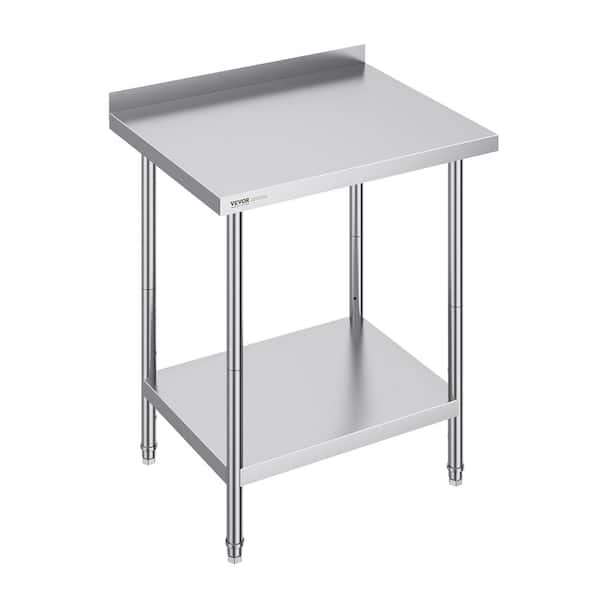 VEVOR 2-4 in. x 30 in. x 36 in. Stainless Steel Commercial Kitchen Prep Table with Adjustable Height for Restaurant Silver