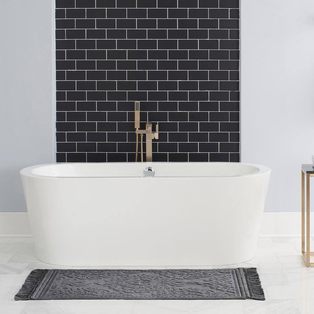 Bohemian Classic Dark Gray Cotton Bath Rug with Fringe 27 x 45 in