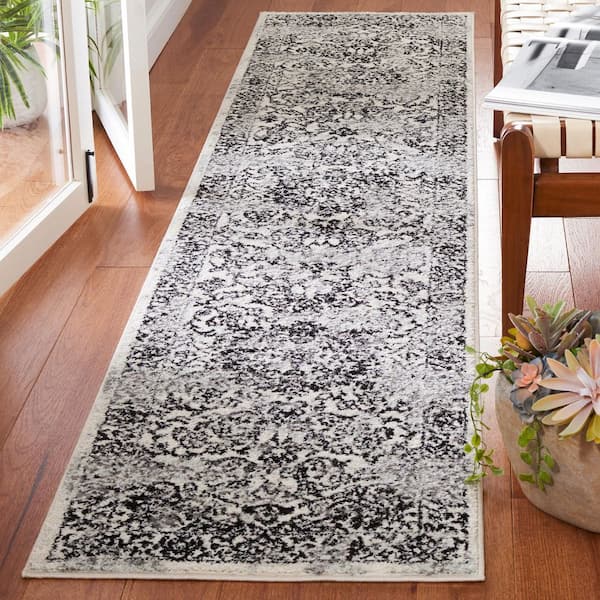 Tulum 2 ft. x 13 ft. Ivory/Black Distressed Abstract Floral Runner Rug