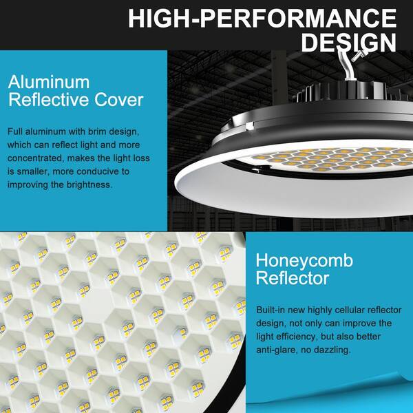 bulbeats 4-Pack of 250-Watt LED High Bay Light 37500LM High Bay LED Shop Lights AC100-277V Commercial Bay Lighting for Warehouse