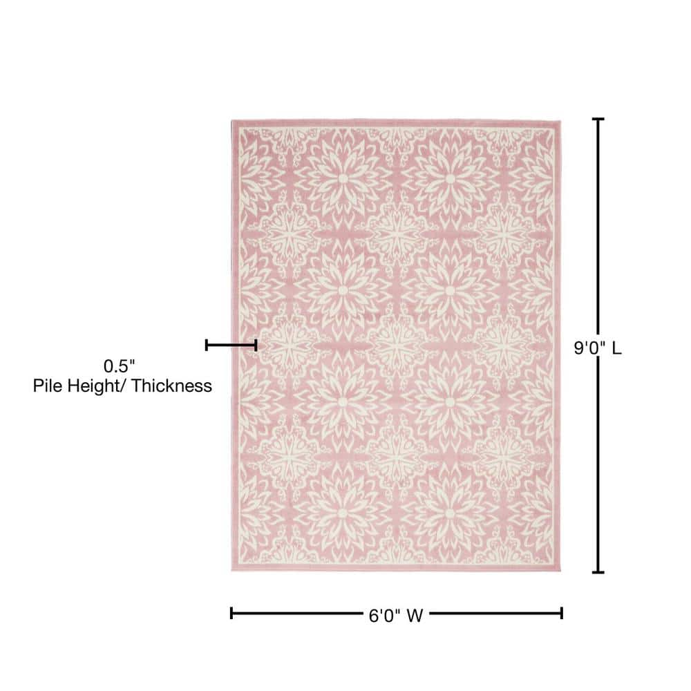 Ivory and Pink Floral Synthetic 6' x 9' Area Rug