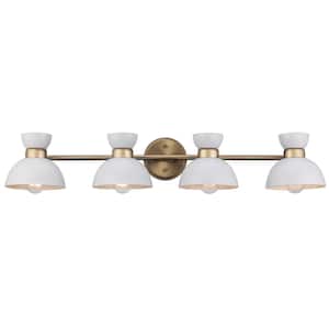 Azaria 35 in. 4-Light White and Gold Bathroom Vanity Light Fixture with Metal Dome Shades