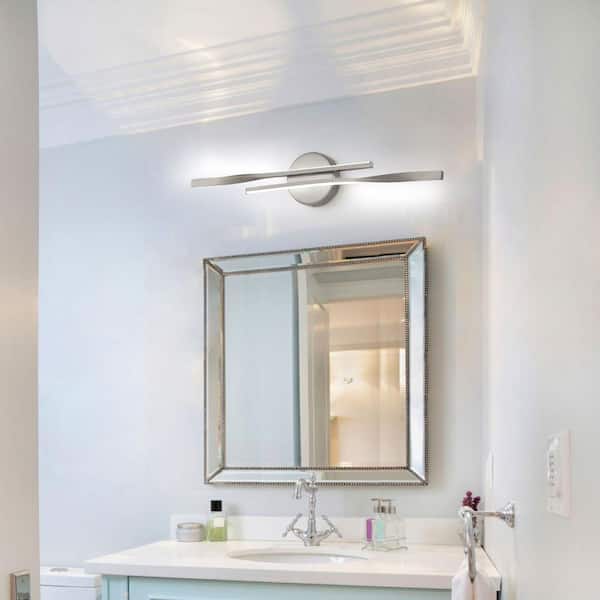 Holiday 23.6 in. 2-Light 15-Watt Integrated LED Nickel Modern Bath Vanity Light