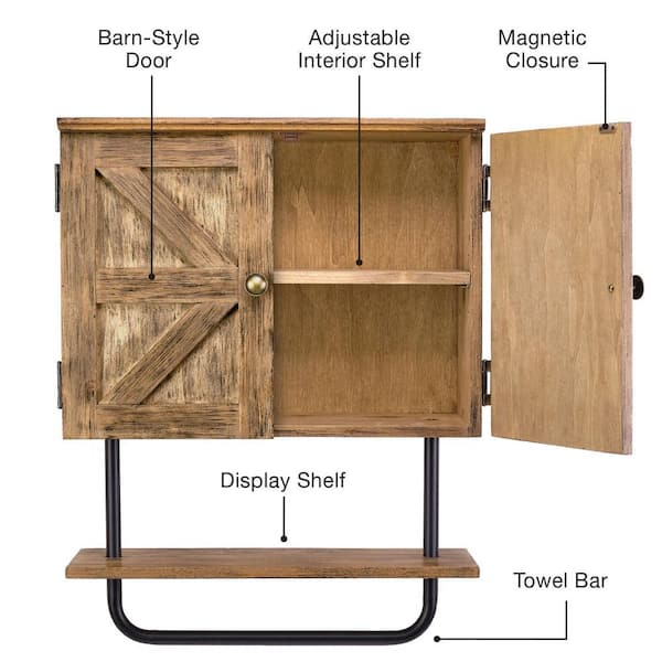 Bathroom Wall Cabinet, Wall Mounted Storage Cabinet with Slide Barn Door  and Adjustable Shelves, Modern Storage Cupboard, Hanging Storage Organizer