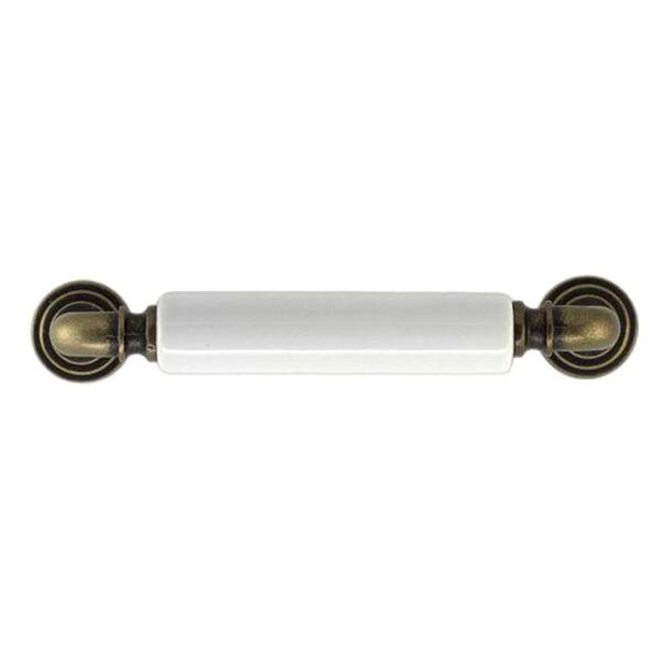 Continental Home Hardware 3 in. White Ceramic and Antique Brass Center-to-Center Pull