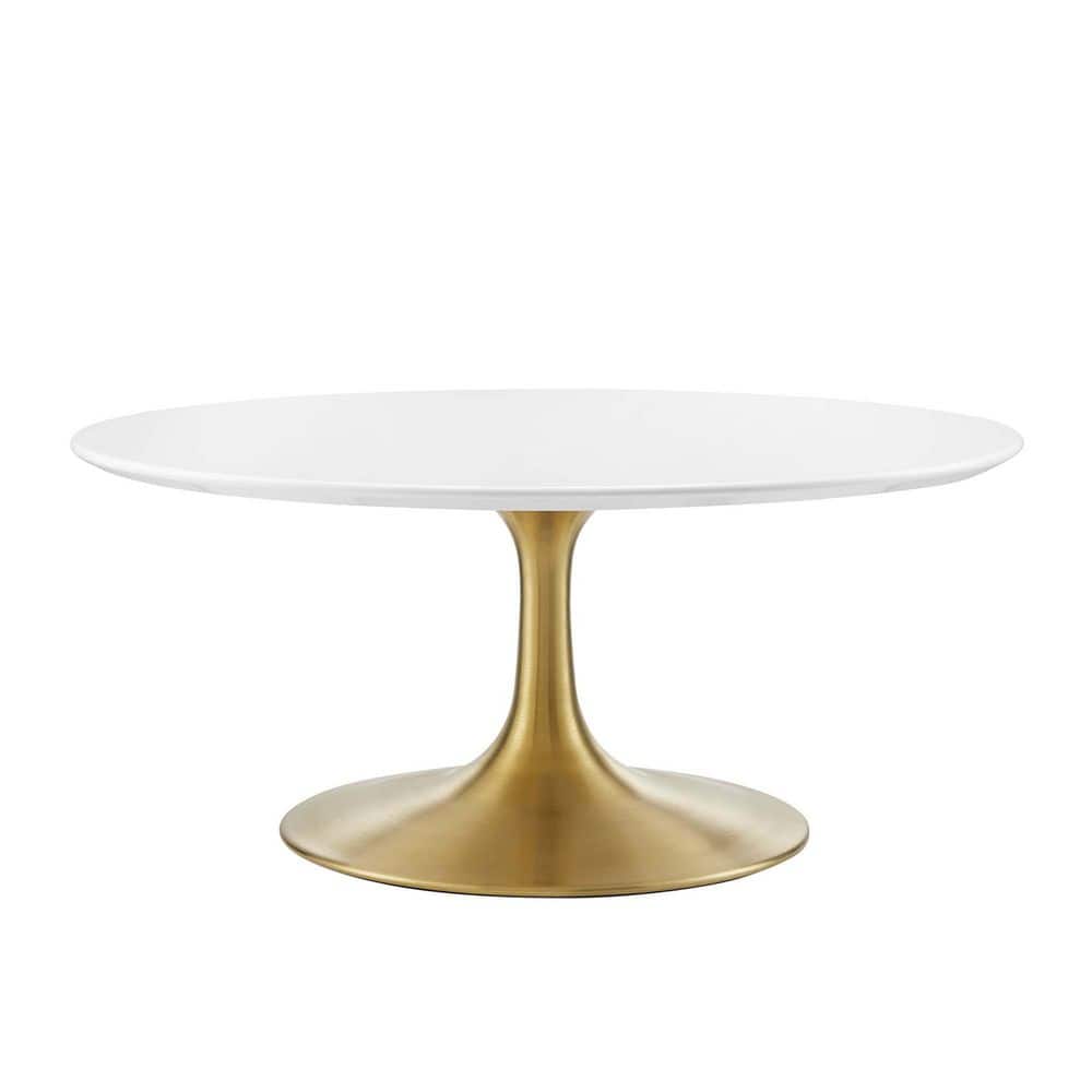 Lippa 36In Gold White Round Wood Modern Coffee Table with Seating capacity of 2