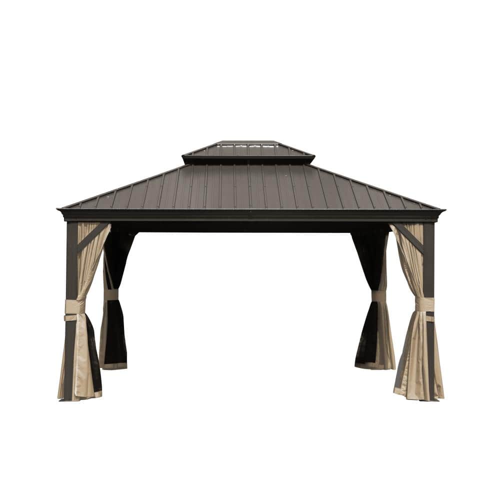 Brown 10 ft. x 12 ft. Hardtop Gazebo, Outdoor Aluminum Gazebo with Roof Canopy price history on PriceWatchPro