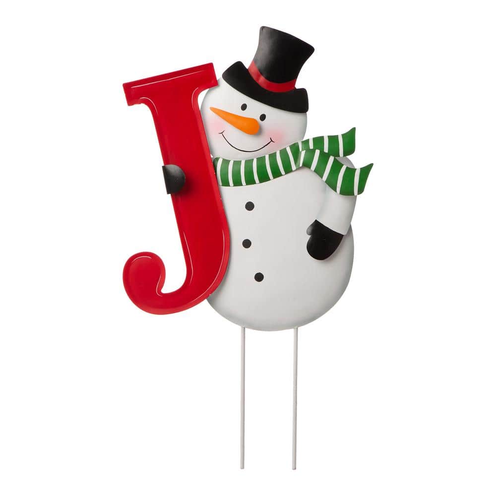 48" Red and White Metal Snowman JOY Yard Stake