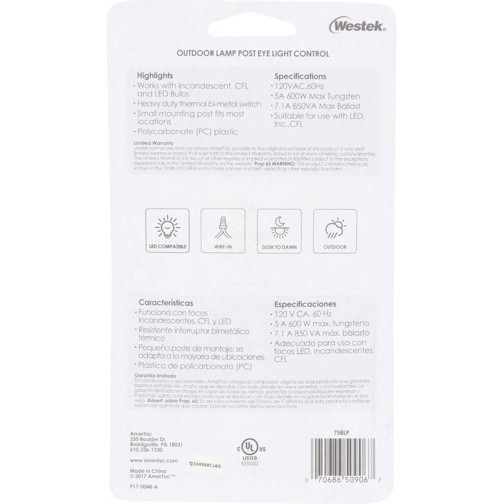Westek Black Mini Post Eye Light Control with Metal Shade