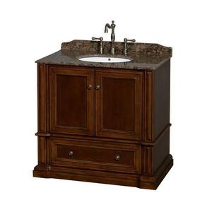 Rochester 37.5 in. Vanity in Cherry with Granite Vanity Top in Baltic Brown and Oval Sink