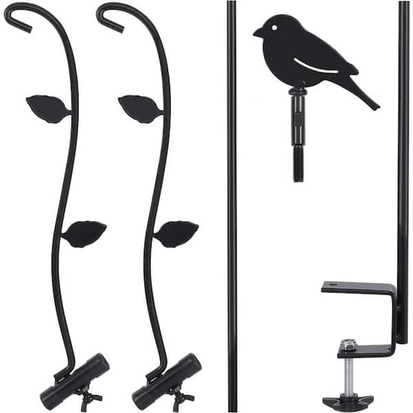 Unbranded Deck Bird Feeder Pole Steel 45 in. Multiple Hooks Adjustable Detachable Heavy Duty Steel Stable Black