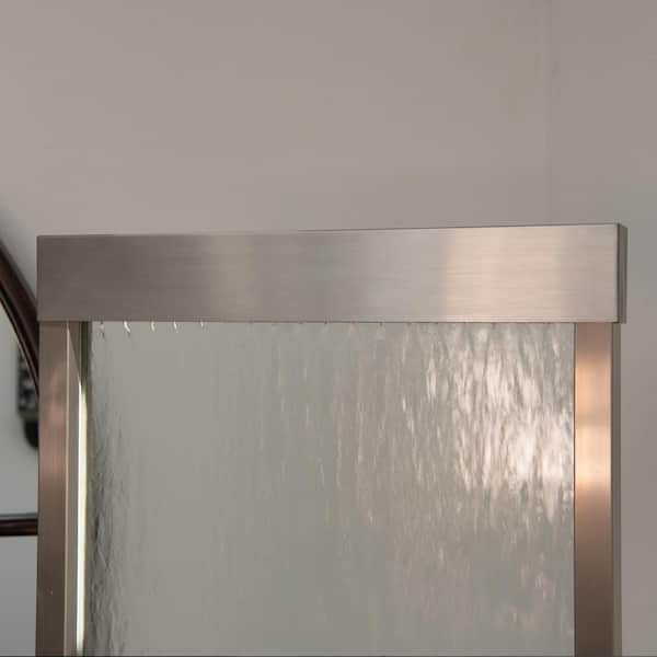 72 in. Steel/Glass Free-Standing Waterfall Fountain w/Pump, LED Lights and Rocks