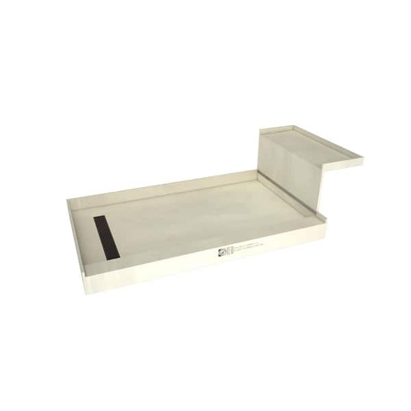 Base'N Bench 60 in. L x 36 in. W Alcove Shower Pan Base and Bench with Left Drain and Oil Rubbed Bronze Drain Grate