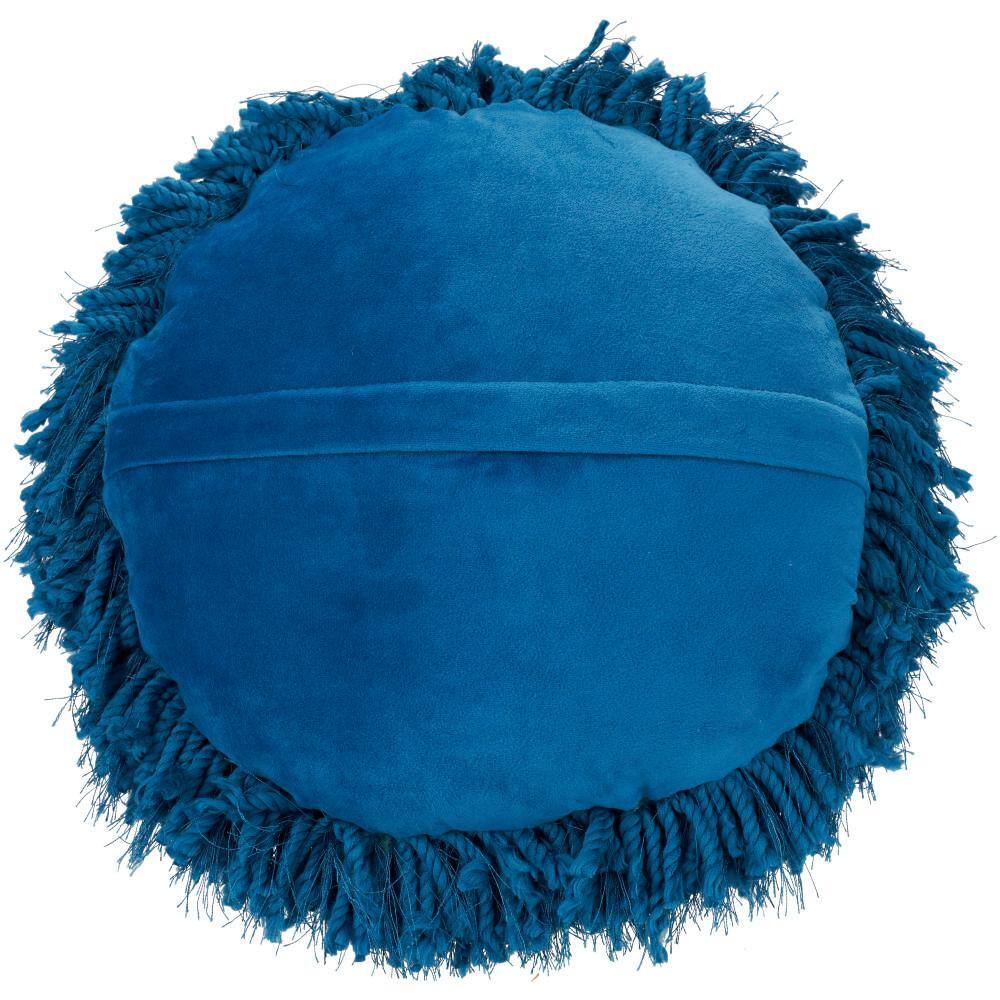 Teal Blue Round Shag Polyester Throw Pillow 14"