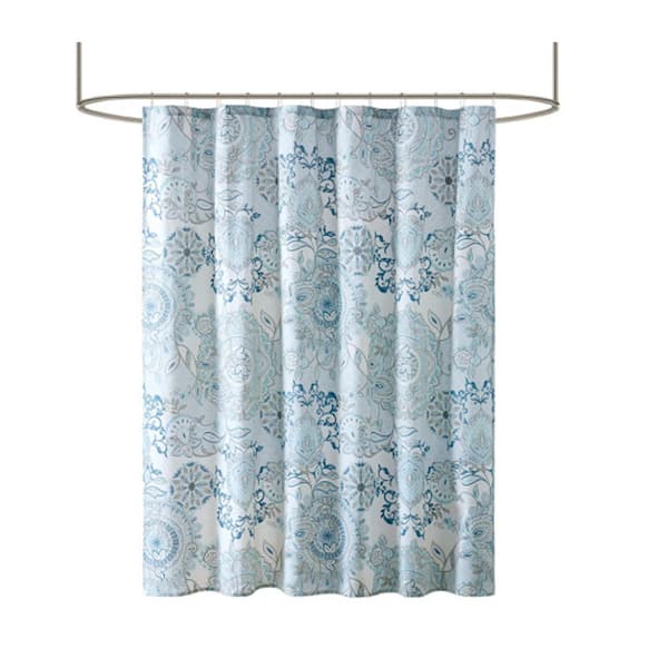 Afoxsos 72 in. W x 72 in. L Cotton Percale Floral Printed Shower Curtain in Blue for Showers, Saunas & Tubs